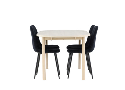 Venture Home Polar & Andy Matstolar 2-pack Svart + Ovala Matbord 180 x 90 Whitewash
