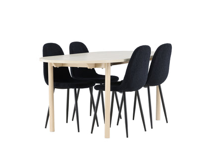 Venture Home Polar & Andy Matstolar 2-pack Svart + Ovala Matbord 180 x 90 Whitewash