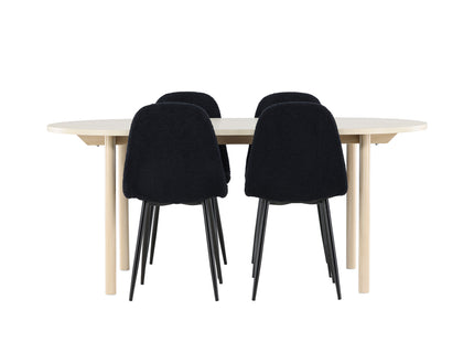 Venture Home Polar & Andy Matstolar 2-pack Svart + Ovala Matbord 180 x 90 Whitewash