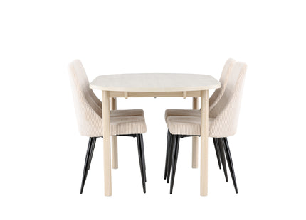 Venture Home Andy & Leone Ovala Matbord 180 x 90 Whitewash + Matstolar 2-pack Beige