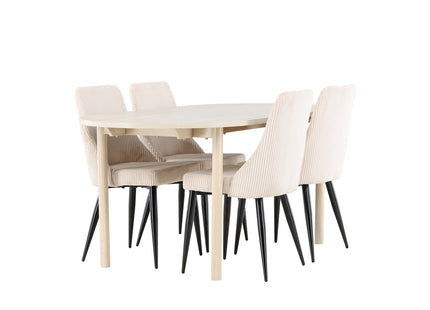 Venture Home Andy & Leone Ovala Matbord 180 x 90 Whitewash + Matstolar 2-pack Beige