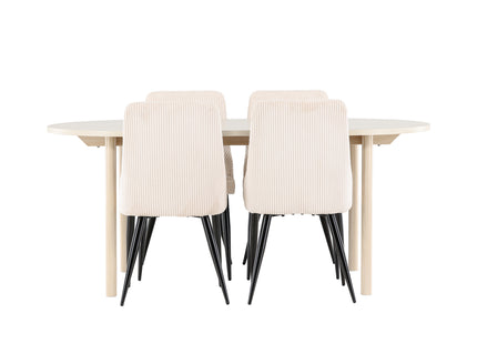 Venture Home Andy & Leone Ovala Matbord 180 x 90 Whitewash + Matstolar 2-pack Beige
