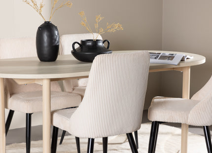 Venture Home Andy & Leone Ovala Matbord 180 x 90 Whitewash + Matstolar 2-pack Beige