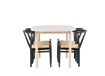 Venture Home Alfons & Andy Matstolar Svart + Ovala Matbord 180 x 90 Whitewash