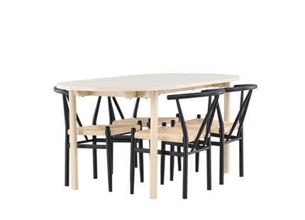 Venture Home Alfons & Andy Matstolar Svart + Ovala Matbord 180 x 90 Whitewash