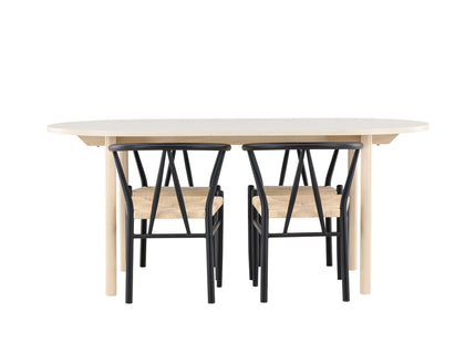 Venture Home Alfons & Andy Matstolar Svart + Ovala Matbord 180 x 90 Whitewash