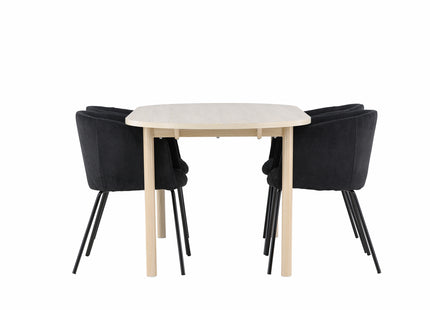 Venture Home Berit & Andy Matstolar Svart + Ovala Matbord 180 x 90 Whitewash