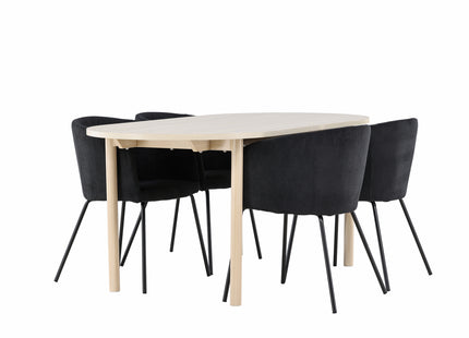 Venture Home Berit & Andy Matstolar Svart + Ovala Matbord 180 x 90 Whitewash