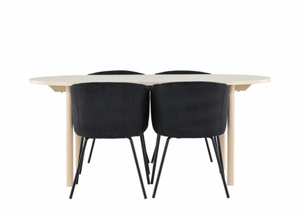 Venture Home Berit & Andy Matstolar Svart + Ovala Matbord 180 x 90 Whitewash