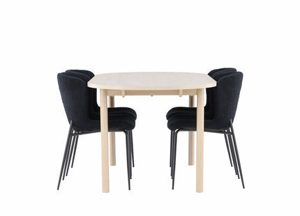 Venture Home Andy & Modesto Ovala Matbord 180 x 90 Whitewash + Matstolar 2-pack Svart