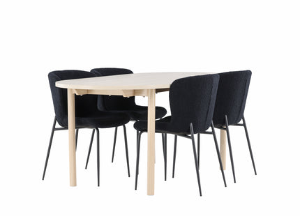 Venture Home Andy & Modesto Ovala Matbord 180 x 90 Whitewash + Matstolar 2-pack Svart