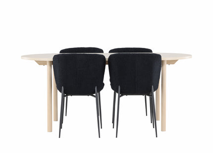 Venture Home Andy & Modesto Ovala Matbord 180 x 90 Whitewash + Matstolar 2-pack Svart