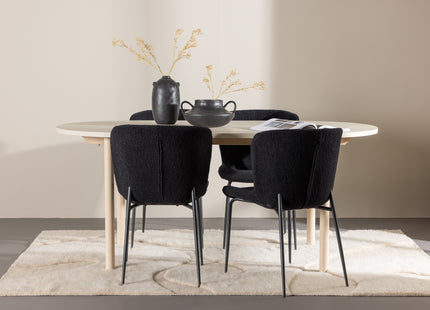 Venture Home Andy & Modesto Ovala Matbord 180 x 90 Whitewash + Matstolar 2-pack Svart