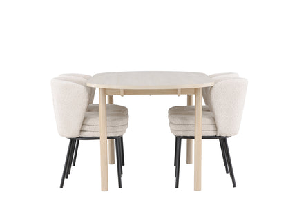 Venture Home Andy & Agnes Ovala Matbord 180 x 90 Whitewash + Matstolar 2-pack Vit