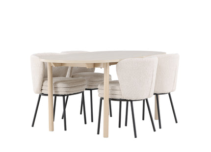 Venture Home Andy & Agnes Ovala Matbord 180 x 90 Whitewash + Matstolar 2-pack Vit