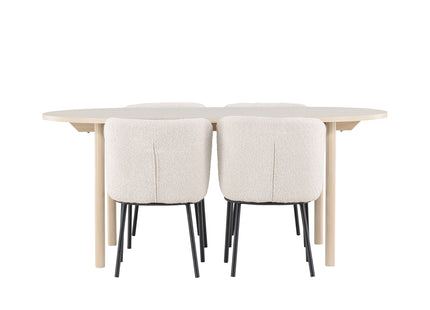 Venture Home Andy & Agnes Ovala Matbord 180 x 90 Whitewash + Matstolar 2-pack Vit