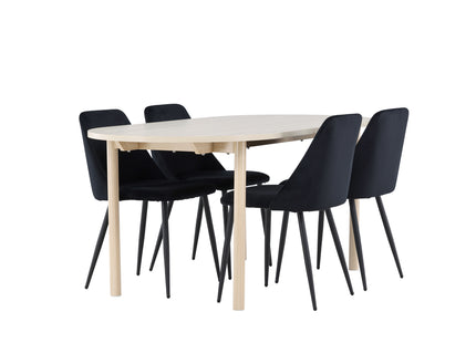 Venture Home Night & Andy Matstolar 2-pack Svart + Ovala Matbord 180 x 90 Whitewash