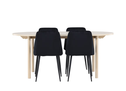Venture Home Night & Andy Matstolar 2-pack Svart + Ovala Matbord 180 x 90 Whitewash