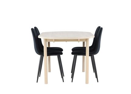 Venture Home Polar & Andy Matstolar 2-pack Svart + Ovala Matbord 180 x 90 Whitewash