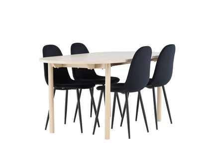 Venture Home Polar & Andy Matstolar 2-pack Svart + Ovala Matbord 180 x 90 Whitewash