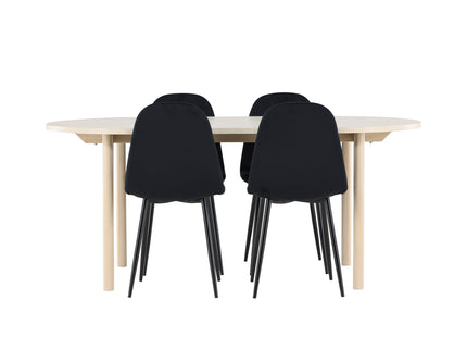 Venture Home Polar & Andy Matstolar 2-pack Svart + Ovala Matbord 180 x 90 Whitewash