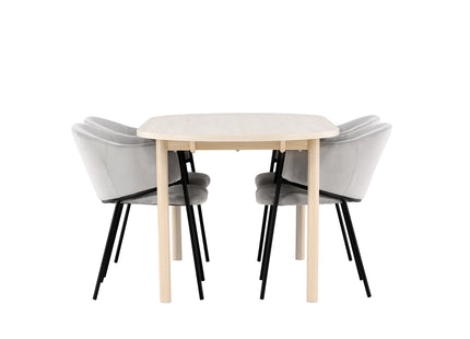Venture Home Evelina & Andy Matstolar 2-pack Grå + Ovala Matbord 180 x 90 Whitewash