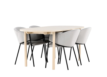 Venture Home Evelina & Andy Matstolar 2-pack Grå + Ovala Matbord 180 x 90 Whitewash