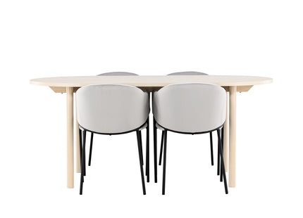Venture Home Evelina & Andy Matstolar 2-pack Grå + Ovala Matbord 180 x 90 Whitewash