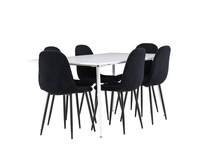 Venture Home Polar & Silar Matstolar 2-pack Svart + Rektangulära Matbord 180 x 90 Vit