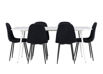 Venture Home Polar & Silar Matstolar 2-pack Svart + Rektangulära Matbord 180 x 90 Vit