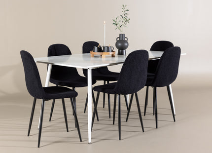 Venture Home Polar & Silar Matstolar 2-pack Svart + Rektangulära Matbord 180 x 90 Vit