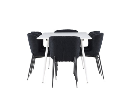 Venture Home Silar & Modesto Rektangulära Matbord 180 x 90 Vit + Matstolar 2-pack Svart