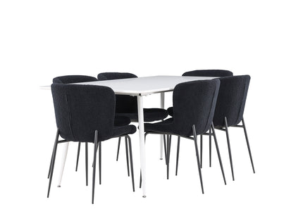 Venture Home Silar & Modesto Rektangulära Matbord 180 x 90 Vit + Matstolar 2-pack Svart