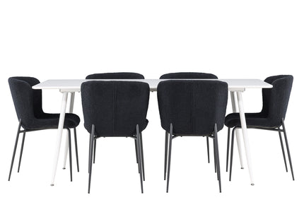 Venture Home Silar & Modesto Rektangulära Matbord 180 x 90 Vit + Matstolar 2-pack Svart