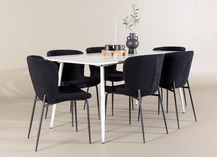 Venture Home Silar & Modesto Rektangulära Matbord 180 x 90 Vit + Matstolar 2-pack Svart