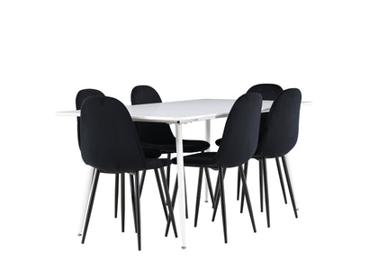 Venture Home Polar & Silar Matstolar 2-pack Svart + Rektangulära Matbord 180 x 90 Vit