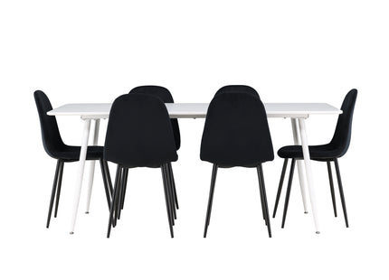 Venture Home Polar & Silar Matstolar 2-pack Svart + Rektangulära Matbord 180 x 90 Vit