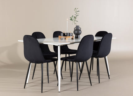 Venture Home Polar & Silar Matstolar 2-pack Svart + Rektangulära Matbord 180 x 90 Vit