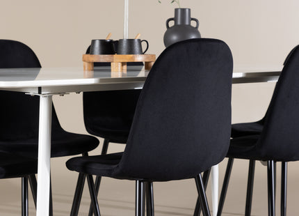 Venture Home Polar & Silar Matstolar 2-pack Svart + Rektangulära Matbord 180 x 90 Vit