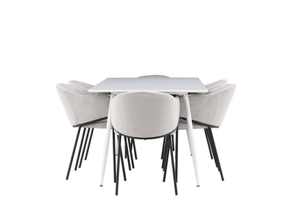 Venture Home Evelina & Silar Matstolar 2-pack Grå + Rektangulära Matbord 180 x 90 Vit