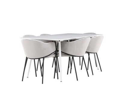 Venture Home Evelina & Silar Matstolar 2-pack Grå + Rektangulära Matbord 180 x 90 Vit