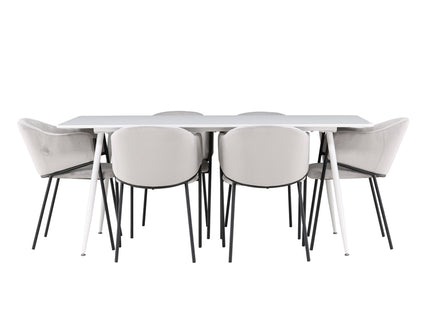 Venture Home Evelina & Silar Matstolar 2-pack Grå + Rektangulära Matbord 180 x 90 Vit