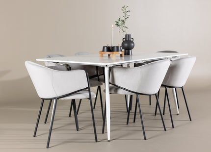 Venture Home Evelina & Silar Matstolar 2-pack Grå + Rektangulära Matbord 180 x 90 Vit