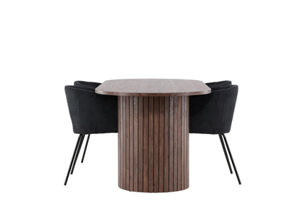 Venture Home Berit & Härön Matstolar Svart + Ovala Matbord 200 x 90 Mocca