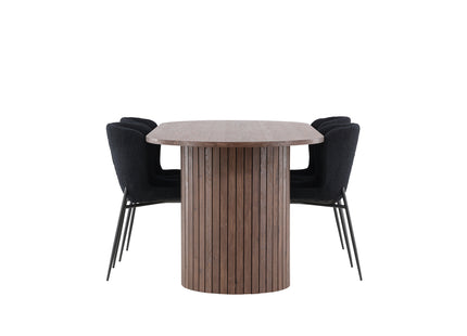 Venture Home Härön & Modesto Ovala Matbord 200 x 90 Mocca + Matstolar 2-pack Svart