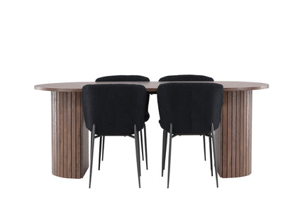 Venture Home Härön & Modesto Ovala Matbord 200 x 90 Mocca + Matstolar 2-pack Svart