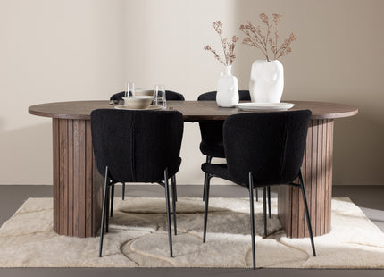 Venture Home Härön & Modesto Ovala Matbord 200 x 90 Mocca + Matstolar 2-pack Svart