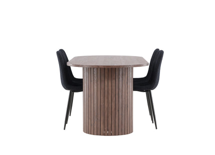 Venture Home Polar & Härön Matstolar 2-pack Svart + Ovala Matbord 200 x 90 Mocca