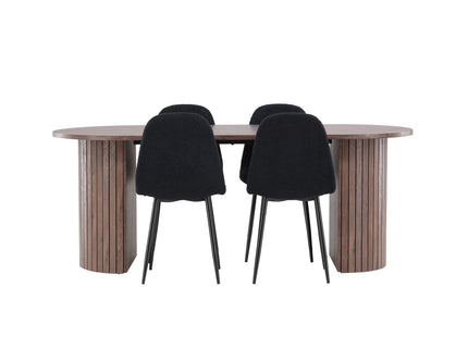 Venture Home Polar & Härön Matstolar 2-pack Svart + Ovala Matbord 200 x 90 Mocca