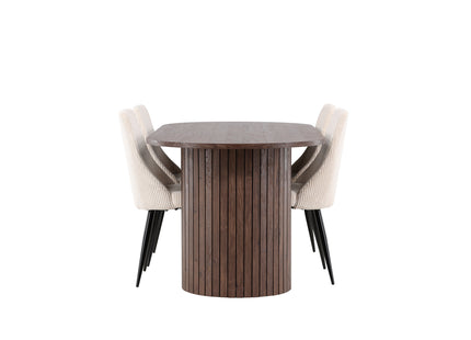 Venture Home Härön & Leone Ovala Matbord 200 x 90 Mocca + Matstolar 2-pack Beige